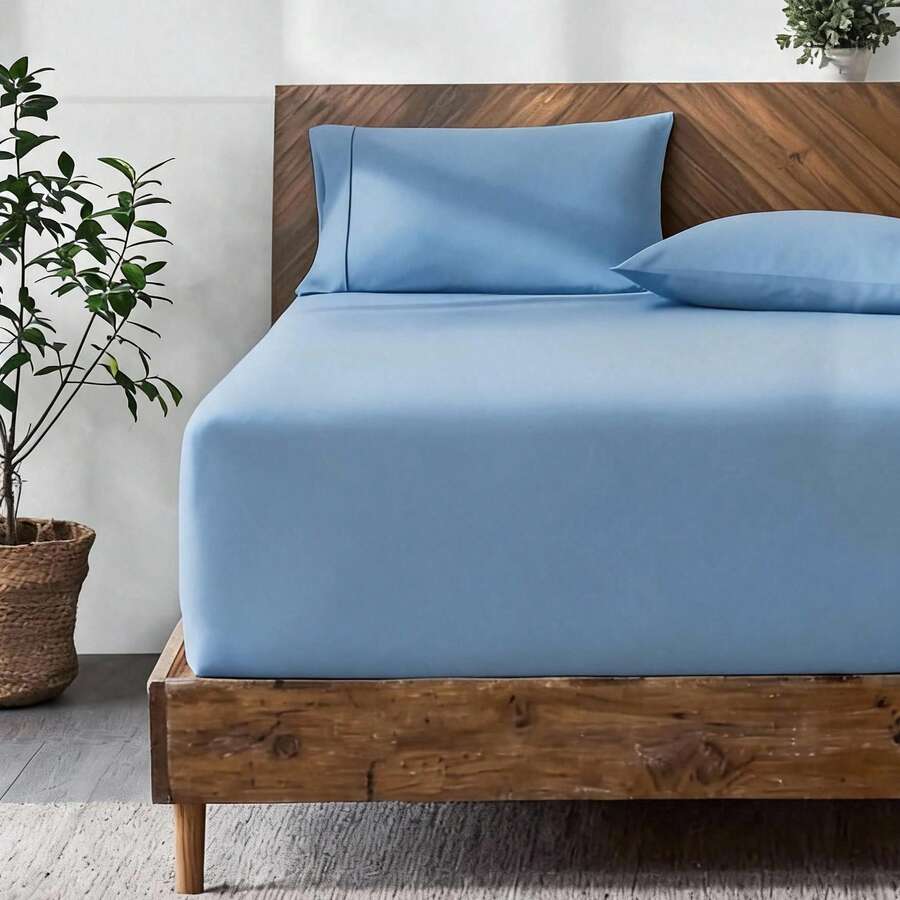 Plain Turkish Cotton Fitted Sheet - Single & Double Soft Touch Breathable 120*200 -- 180*200 - Baby Blue - View 1
