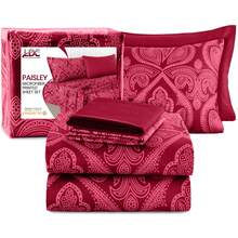 Lux Decor 6-Piece Paisley Bed Sheets High GSM Brushed Microfiber Sheets - Elevate Your Sleep Experience With 16-Inch-Deep Pocket Bedding Sheets & Pillowcases- Back To School- Graduation Gift- All Sizes Available- Winter Vibes, Christmas Decor, - 酒紅色 - 查看 9