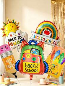7pcs Sun, Cloud And Pencil Themed Backpack And Balloon Set, Suitable For Back To School Events, Back To School Decorations And Theme Party Decorations - Back-to-school Balloons - View 5