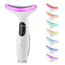 Hailicare 7-Color LED Photon Skin Tightening Neck & Face Massager, Heating & Vibration Facial Beauty Device,Portable Face Massager, USB Rechargeable Multi-Light Skincare Tool With Digital Display, Ergonomic Design For Face & Neck, Multi-Mode Beauty Instrument - White - View 2
