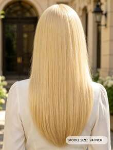 Elegant 24 Inch Gold Straight Hair Wig With Bangs, Smooth And Natural, Fashionable And Versatile, Suitable For All Women's Daily Wear And Party Events - Gold - View 5