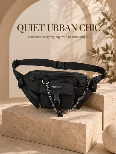 Riñoneras resistentes para mujeres con nailon impermeable, bolso versátil cruzado para mujeres para festivales, bolso elegante con cadena para guardar tus tarjetas