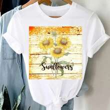 Maglietta Donna 100% Cotone 180g Stampa Piante Cartoon Estiva Adatta Spiaggia E Viaggi, Vestibilità Regolare, Tee Grafica  Casual - COZ26552 - View 6