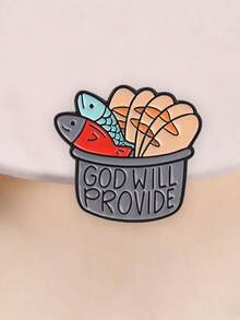 1pc "God Will Provide" Enamel Pin, Cartoon Bread And Fish Bible Story Badge, Fashion Accessory, Religious Gift For Believers - Multicolor - View 2