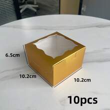 10pcs 4*4*2.5in Birthday Wedding Home Party Festival Heart-Shaped Wavy Transparent Window Dessert Table Gift Baking Pastry Packaging Box Thickened Cardboard Foldable Storage Gift Box Brown / White / Pink / Gold Multi-Color Optional - View 18