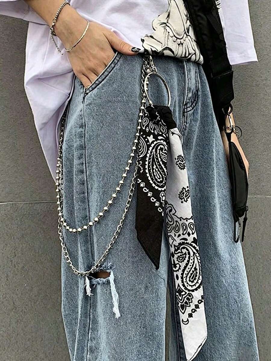 1 buah Sabuk Dua Lapis Gaya Hip Hop Motif Paisley, Aksesori Fashion Jalanan Pria, Hadiah Ulang Tahun, Aksesori Kembali ke Sekolah, Gaya Y2K - Perak - View 1