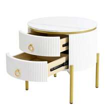 Side Table, Coffee Table With Drawers, Marble Texture, Gold Legs And Handles, Adjustable - White - View 8