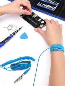 Blue Spring Wire Anti-Static Wrist Strap With Alligator Clip, Electronic Repair Anti-Static Wristband, Electrostatic Protection Tool For Electronic Product Repair - Blue - View 7