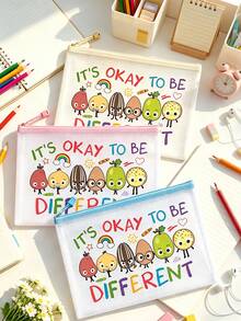 Teacher Gift "It's Okay To Be Different" Theme Zipper File Storage Bag, Macaron Color Toiletry Storage Bag, Waterproof PVC Travel Storage Bag/Transparent Zipper Pouch, Perfect For Daily Office Use, As A Thoughtful School Year Entry Gift, Or Short Trips. This Is An Excellent Gift For Birthdays, Back To School, Graduation, Christmas, Halloween, Spring Break, Easter, And Teacher's Day,Travel Essential - Multicolor - View 7