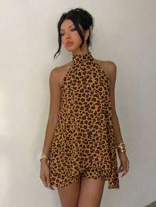 Women's One-Shoulder Summer Dress Romper - 摩卡棕 - 查看 5