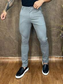 Urban Zone Jeans Men's Casual Slim Fit Twill Pants With Elastane - 灰色 - 查看 6