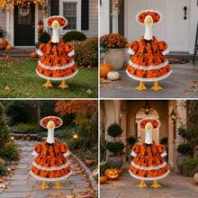 Halloween Black Cat Print Porch Goose Dress , Lace Dress With Sun Hat, For23''Lawn Goose Statue,Holiday Outdoor Yard Porch Decor(Sculpture Excluded) - Multicolor - View 6