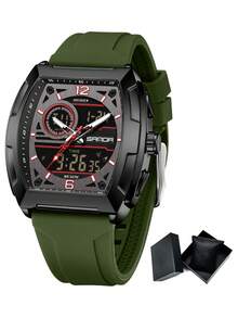 SANDA. SANDA Men's Barrel-Shaped Large Dial Waterproof Electronic Watch, Multi-Function Countdown Digital Wristwatch For Teenagers - one-size - View 14