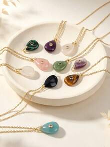 1pc Water Drop Crystal Pendant Necklace For Women Healing Energy Gold Color Stainless Steel Chain Amethyst Summer Jewelry Gift H932 - Necklace - View 5