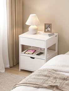 SoBuy | Bedside Table With 2 Drawers | Nightstand With USB Charging Port | Storage Cabinet For Living Room | 45*38*55 Cm | Load Capacity 30 Kg - White - View 4