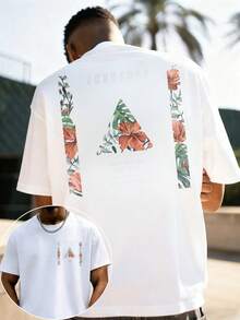 T-shirt à imprimé floral tropical 100% coton 180 g/m² Col rond Respirant Coupe régulière Été - Noir - Voir 8