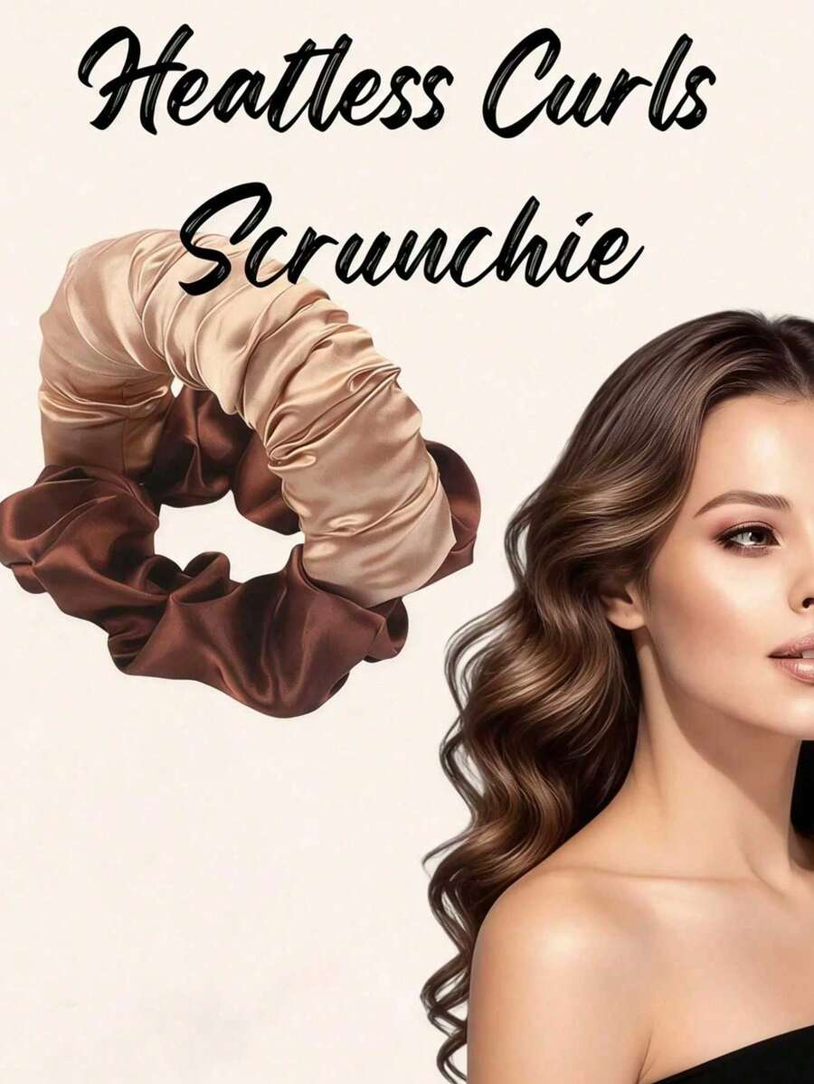 Heatless Brown Satin Textured Hair Curler, Suitable For Sleeping. This Is A Soft And Comfortable Sleep Headband That Creates Long Wavy Hairstyles Without Heating, Perfect For Slouchy People. - Multicolor - View 1