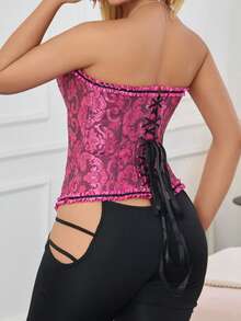 1pc Women's Jacquard Shaping Top, Push-Up Bust, Tummy Control, Court Style Corset, Suitable For Party And Daily Wear - Black Rose - View 5
