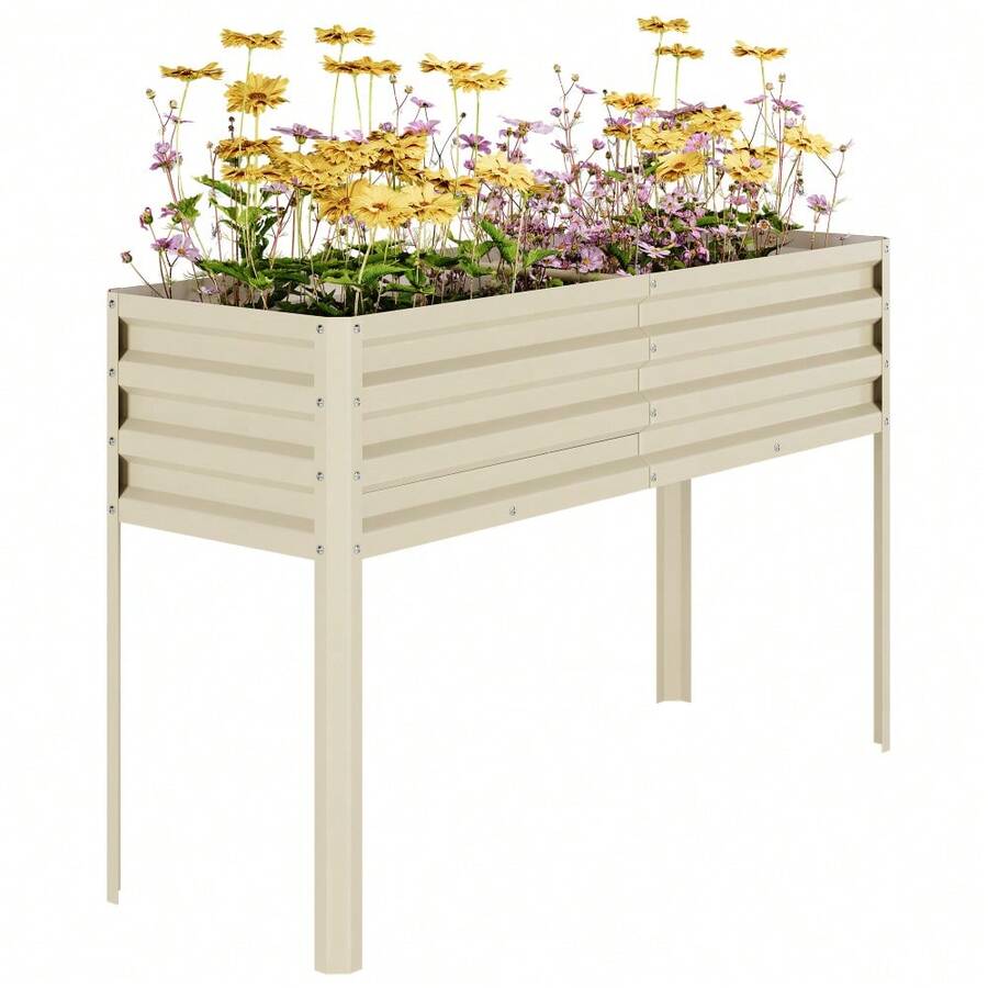 Heavy Duty Elevated Raised Garden Bed with Legs – 0.6mm Galvanized Steel, Self-Watering Modular Planter Box, Rust-Resistant, Drainage, Outdoor Gardening for Vegetables, Herbs, Flowers – Beige - Mehrfarbig - Übersicht 1
