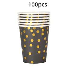 10/20pcs Black & Gold Theme Party Paper Cups, Gold Polka Dot Pattern Party Paper Cups, Suitable For Birthday Party, Family Gathering, Class Reunion, Outdoor Picnic - View 14