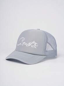 1pc Star Graffiti Embroidered Foam Front Mesh Back Trucker Hat, Dual-Tone Breathable Summer Dad Cap - A - View 11