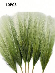 10pcs Artificial Reed Grass, Faux Fluffy Grass Stems, Bohemian Style Wedding Decor, Room Decor, Home Decor, Mother's Day Gift (Sage Green Gradient), Valentine's Day - Multicolor - View 9