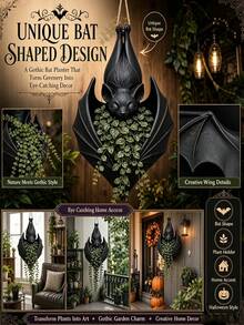 1pc Bat Shaped Hanging Planter, Hanging Bat Decoration, Hanging Plant Stand, Indoor Plant Stand, Suitable For Outdoor Garden Supplies, Garden Decor, Halloween Home Decor, Bedroom Decor, Home Decor, Garden Planter, Wall Decor, Indoor And Outdoor Succulents, Small Plants, Gothic Style Wall Hanging Flower Basket, Halloween, Christmas Gift Best Choice - Multiple Colors - View 4