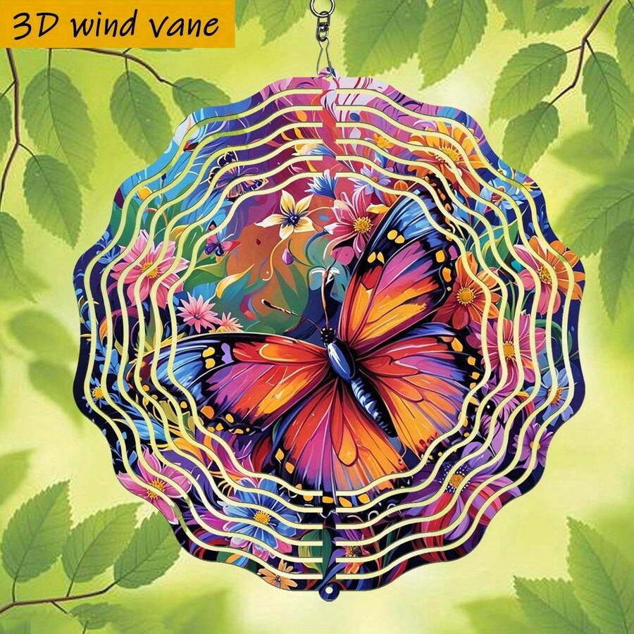 1pc 3D Colorful Butterfly Garden Wind Rotating Decoration - 360° Rotating Hook, Suitable For Wedding, Party, Holiday - No Battery/Electricity Needed, Balcony, Patio, Easter, Christmas Decoration (Pendant Not Included) Random Style