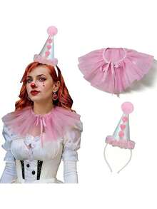 2pcs Halloween Clown Fake Collar Set, Lace Pom Pom Scarf And Bracelet Accessories, Drama Performance Cosplay Costume Props - Multicolor - View 6