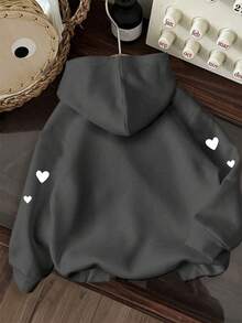 Tween Girl Fun Print Pullover Sweatshirt, Warm & Comfortable Thermal Lined Pullover Sweatshirt For Autumn/Winter - Dark Grey - View 4