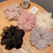 5pcs Lightweight Oversized Organza Scrunchies, Flower Bud Mesh Hair Ties, Premium Style - Multicolor - View 1