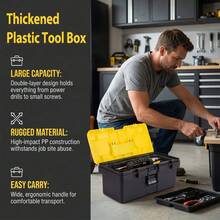 Double-Layer Hardware Tool Box With Handle, Large Capacity Storage Case For Power Drills And Tools For Home And Auto Repair - YELLOW - View 4