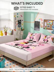 South Life Disney 1件裝迪士尼卡通印花貼身床單床墊套，粉色秋季床上用品，床墊保護套，柔軟舒適溫馨透氣防皺，可機洗，單人/雙人/加大/特大尺寸，不含枕頭與枕套，臥室裝飾，聖誕禮物 - 彩色 - 查看 3