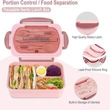 1pc 1200ml Bento Box With Utensils And Leak-Proof Lid, 3-Compartment Design, Also Suitable As Kitchenware, Ideal Christmas Gift - Multicolor - View 1