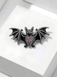 Black Enamel Rhinestone Bat Brooch, Gothic Halloween Lapel Pin, Dark Style Animal Women's Accessory - Black - View 4