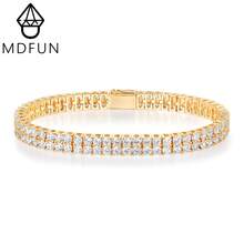 MDFUN 18K鍍金雙排3MM立方鋯石網球手鍊，附彈簧扣，女款 - 金色-彈簧扣 - 查看 1