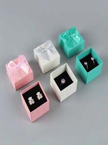 Square Ribbon Bow Jewelry Gift Box, Multi-Color Cardboard Small Storage Box With Black Lining, Suitable For Rings, Earrings, Necklaces, Wedding, Proposal, Birthday Gift Packaging - Multicolor - View 1