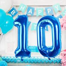 1pc Large Size 40 Inch Number Balloon For Kids Birthday, Baby Shower, Anniversary, New Year, Back To School, DIY Party Decoration Foil Balloons - Blue - View 4