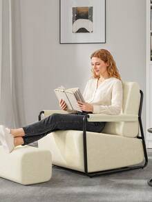 SoBuy | Velvet Armchair With Footstool | Small Comfy Accent Chair For Living Room | 59*74*78 Cm | Load Capacity 143 Kg - White - View 9