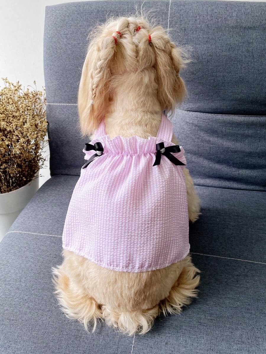 1pc Striped Print Bow Decor Pet Dress