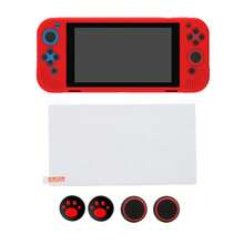 Compatible con Switch OLED, 1 pieza Funda protectora de consola + 4 piezas Tapas de joystick + 1 pieza Protector de pantalla de vidrio templado de alta definición, a prueba de polvo, resistente a arañazos, protección completa a prueba de agua - Ver 3