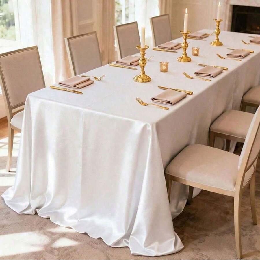 1pc Elegant White Satin Tablecloth: Perfect For Wedding Receptions, Parties And Home Decoration - Rectangular, Woven, Soft And Shiny
