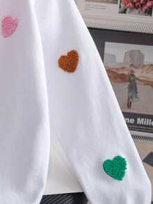 Girls Cute Heart Embroidery Long Knit Cardigan Sweater, No Buttons, Suitable For Daily Wear, Vacation, Spring, Autumn, Winter - White - View 7
