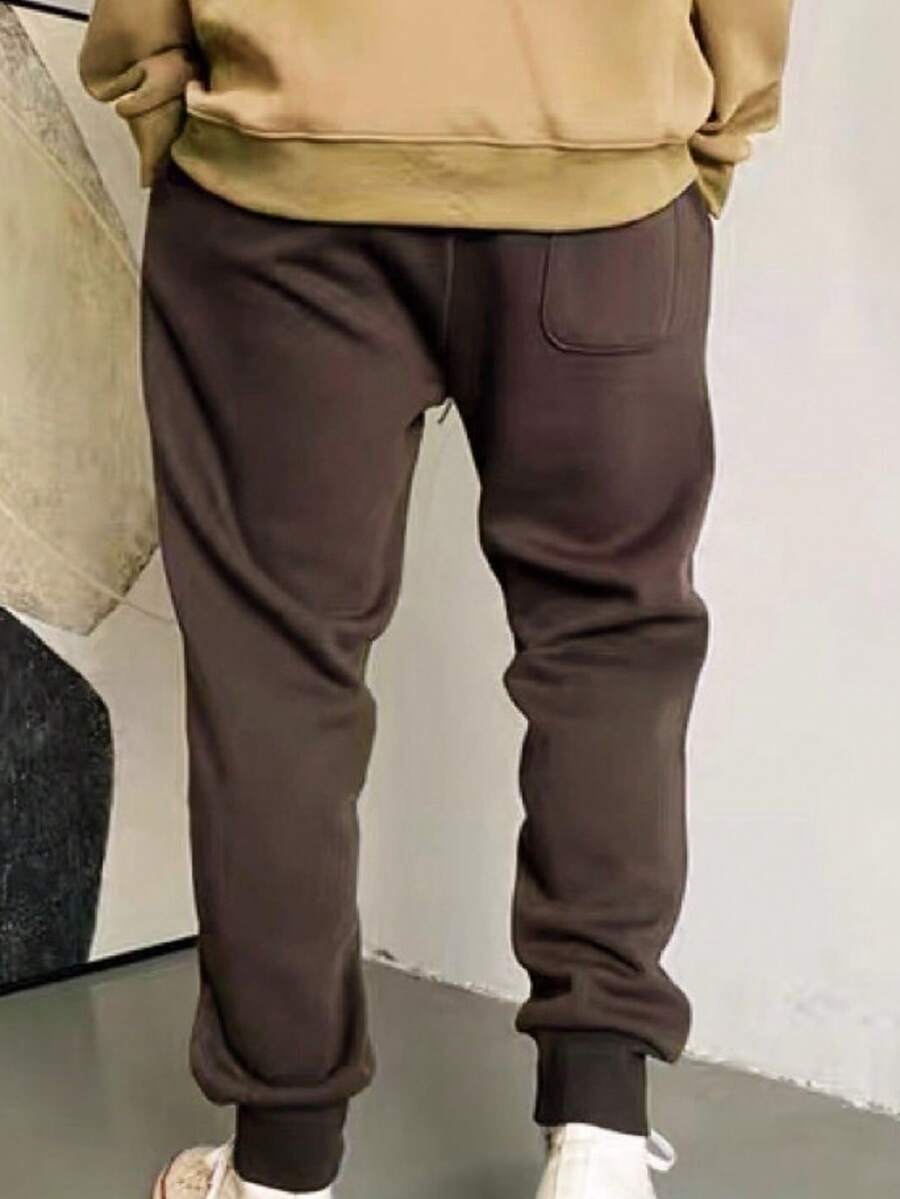 Men's Slim Fit Jogger Sweatpants With Pockets And Cuffs, Unisex, On - 棕色 - 查看 1