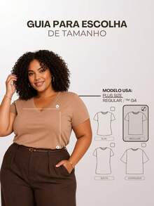 Kit 3 Blusas Feminina Plus Size Decote V Manga Curta Malha Premium Básica Casual - H00 - Multicolorido - Visão 10