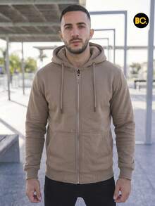 Big City Sudadera De Hombre Con Forro Borrega y Capucha Hoodie! Con Cierre y Basicas con estampado casual de Moda - Biege - Ver 6