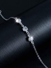 1件女款銀色露背鏈條項鍊，精緻水晶吊墜，優雅背部飾品，適合露背洋裝、派對、婚禮穿著 - 銀色 - 查看 4