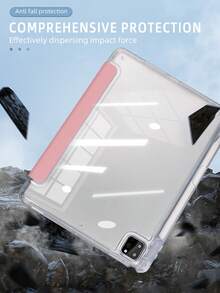 1件透明壓克力Y折豆沙粉平板保護殼，相容 iPad Mini6/7/Air/Air2/9.7/10.2/10.5/10.9 (Air4-Air8)/Pro 11/10th Gen/A16/Pro 11 2024，全透明壓克力背殼，絲綢紋理8折蓋，可調支架，自動休眠/喚醒，內置筆槽，不含筆，部分機型附相機框 - 豆沙粉 - 查看 7