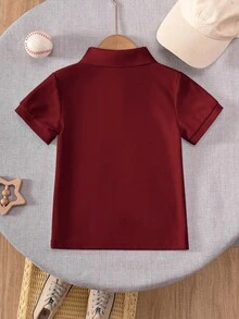 Young Boy Classic Burgundy Solid Color Short Sleeve Polo Shirt, Suitable For Daily Wear, Outings, Gatherings, Performances And Activities - Burgundy - View 2