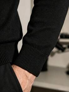 ALTZTAR Men's Embroidered Solid Color Crew Neck Long Sleeve Sweater - Black - View 5